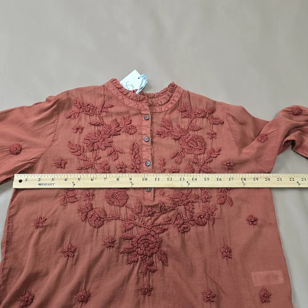 NWT Kyla Seo Caite Sz S Paloma Embroidered Cotton Blouse Top Terracota Boho - Picture 15 of 16